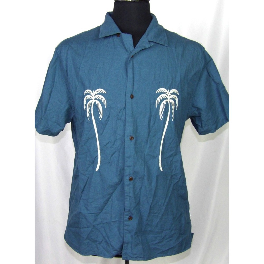 KATIN‎ Short Sleeved Cotton/Linen Embroidered Palm Tree Hawaiian Shirt Men's LRG